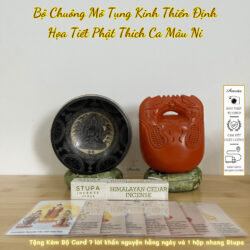Amrita - Amrita Bell and Wooden Wooden Set for Chanting and Meditation with Buddha Shakyamuni Pattern